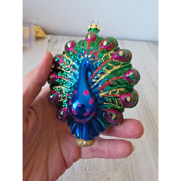 Glitter peacock green ornament glass Xmas tree blue - Picture 9 of 11